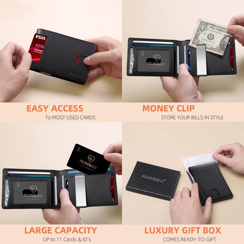 RUNBOX Money Clip Wallets for Men,Slim Leather Mens Bifold Wallet,RFID Blocking Front Pocket Wallet,Thin Credit Card Holder with Gift Box - Image 2